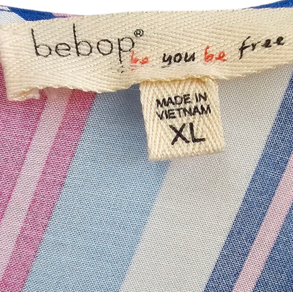 BeBop-NEW Striped Sleeveless Tie-up Romper Ruffled Hem Stretch Waste 100% Rayon - Picture 7 of 8